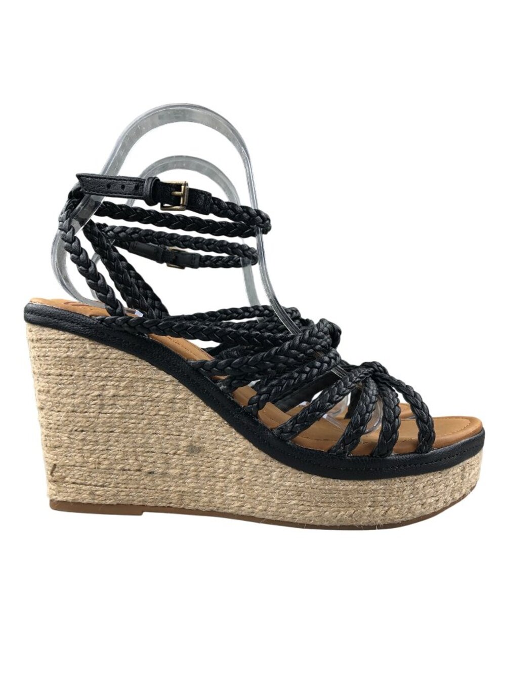 Zodiac Women's Size 10M Shana Black Braided Strappy Espadrille High Heel Wedges